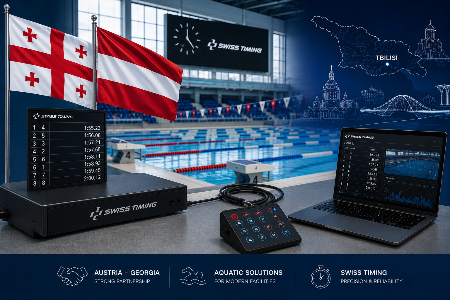 AVK GmbH осуществила поставку оборудования Swiss Timing для плавания в Грузию